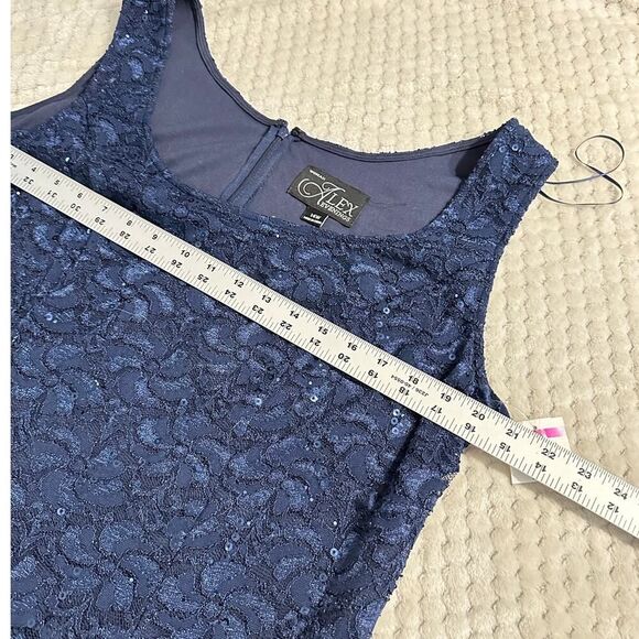 Alex Evenings Lace Cocktail Dress Women's Plus 14W Blue Sleeveless Midi NWT - Picture 9 of 11